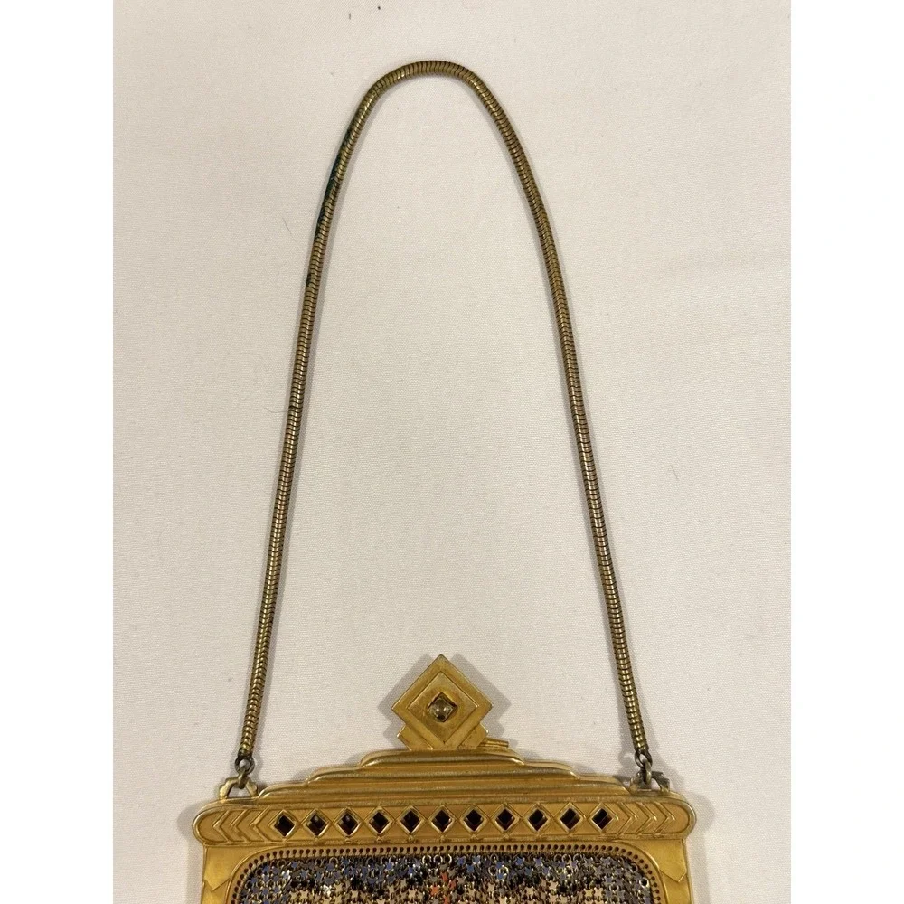 Antique Whiting and Davis Art Deco Enamel Mesh Purse Flapper Bag W/ Mirror